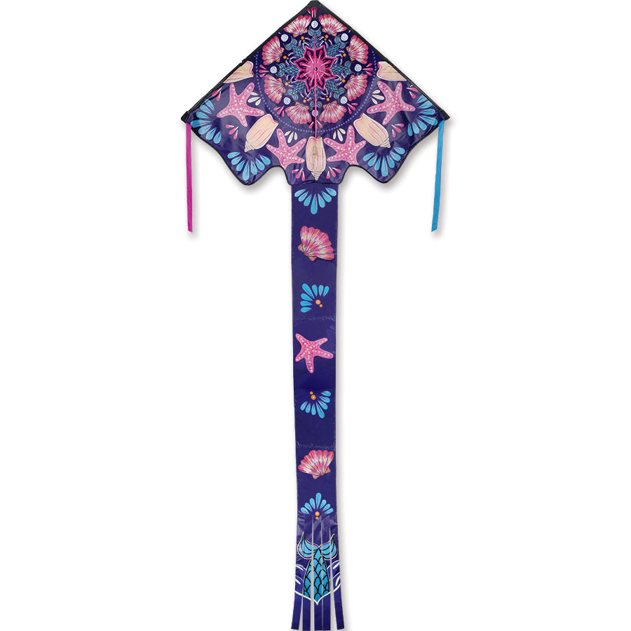 Zephyr Kite - Mermaid Mandala flying in the sky, beautifully designed with vibrant colors and patterns, ideal for gentle breezes.