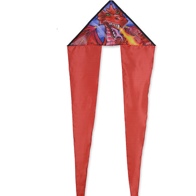 Zippy Flo-Tail Delta Kite - Dragon flying in the sky, showcasing its vibrant design and long tail against a clear blue backdrop.