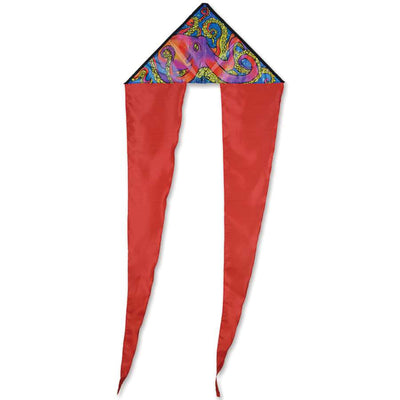 Zippy Flo-Tail Delta Kite - Octopus in bright colors flying gracefully against a clear blue sky with long flowing tails.