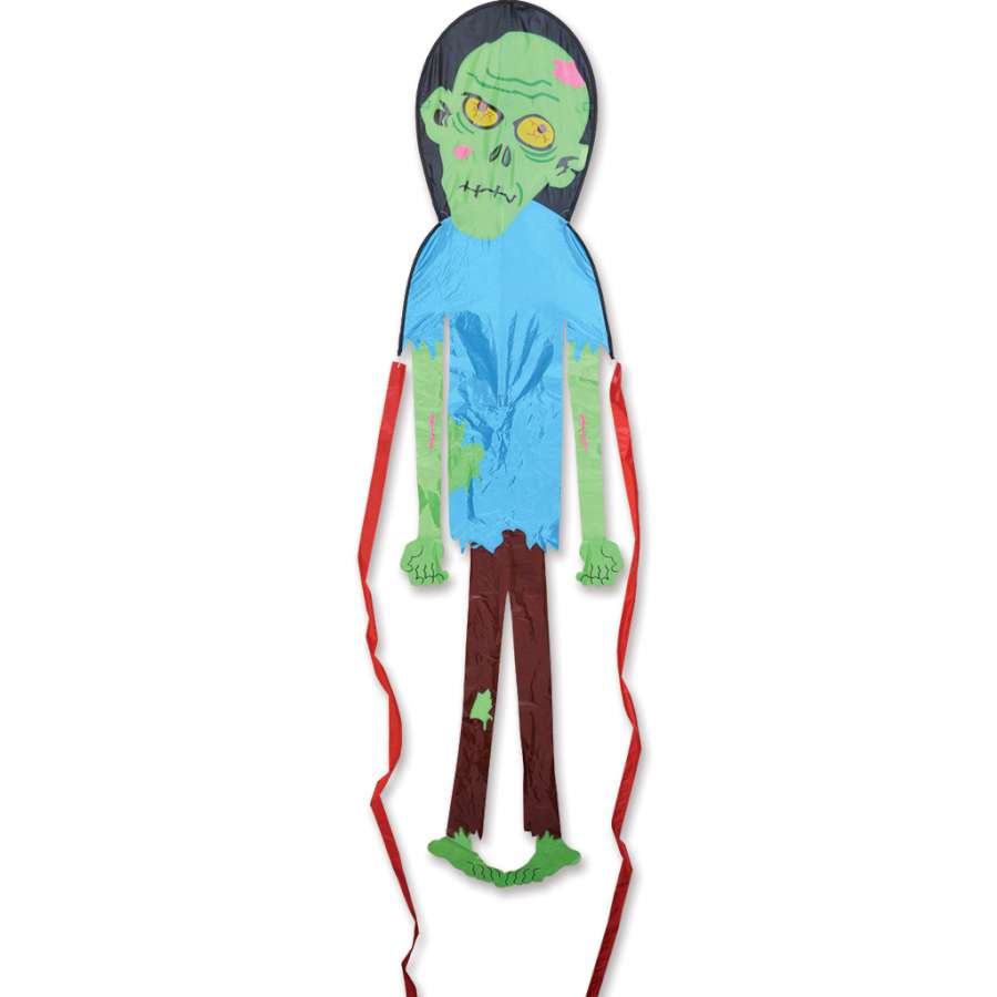 Zombie Kite measuring 9.5 ft x 24 in with a colorful dragon-like design flying against a clear blue sky, ideal for outdoor fun.