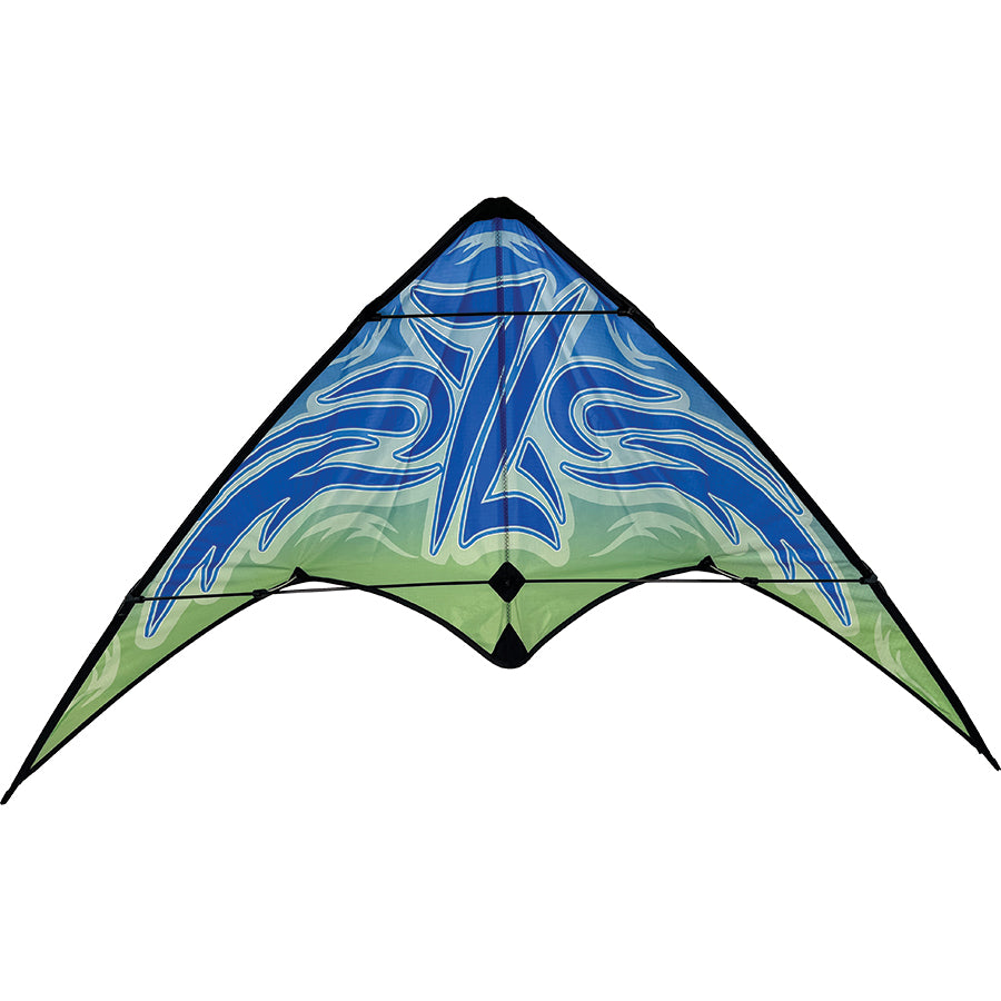 Zoomer 2.0 Sport Kite 46x21 inches featuring a vibrant ripstop sail and sturdy fiberglass frame, soaring in the blue sky.