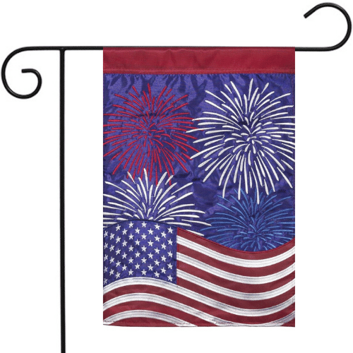 Patriotic Fireworks Applique Garden Flag | Klig's Kites