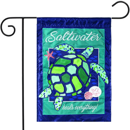 Turtle-Saltwater Heals Everything Applique Garden Flag | Klig's Kites